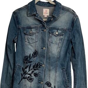 NWOT LuLaRoe Jaxon Floral Embroidered Denim Jacket Size Small Fits 6 to 8